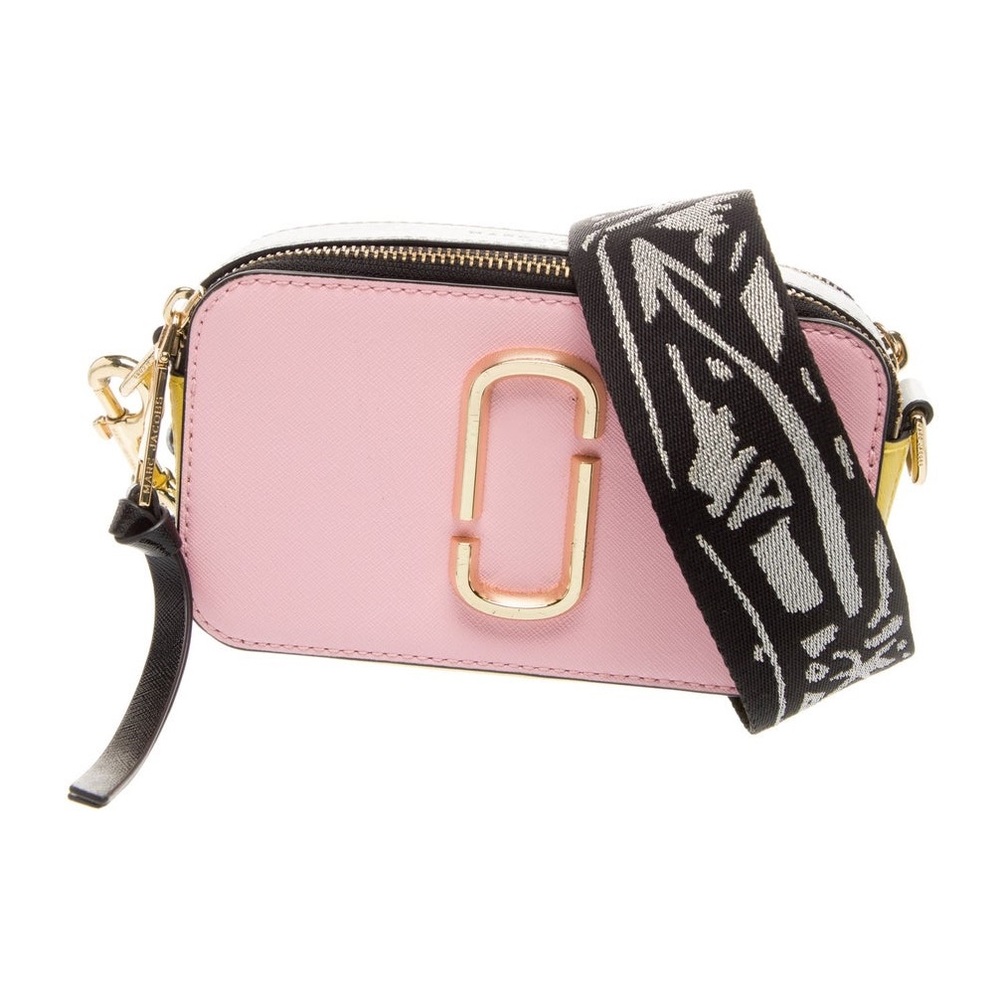 Marc Jacobs Pink Crossbody Snapsot Bag with Black & White Strap